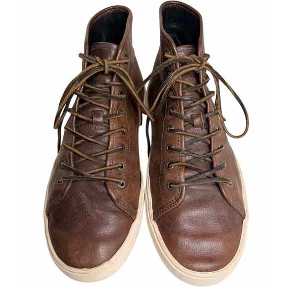 Frye Other - Frye Brett High Top Leather Sneakers Brown Lace Up Casual Mens 10.5 Minimalist